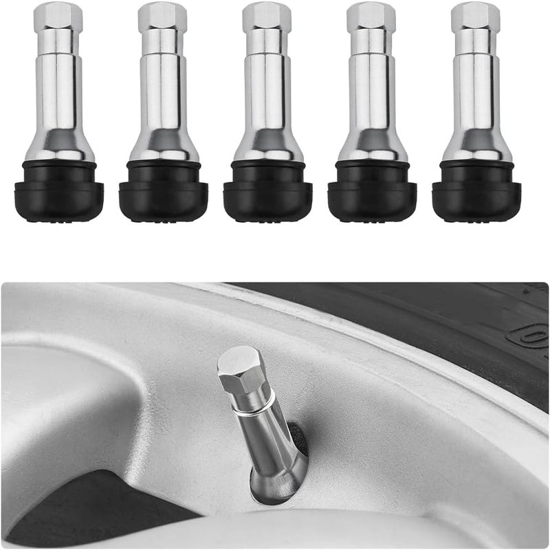 KVAEY 5 PCS TR413AC Tire Valve Stems, Chrome Rubber Tubeless Valve Stems Suit for 0.453 inch Rim Holes, Snap-in Tyre Metal Stems for Standard Vehicle Tires, Car Accessories (Black) - Image 1